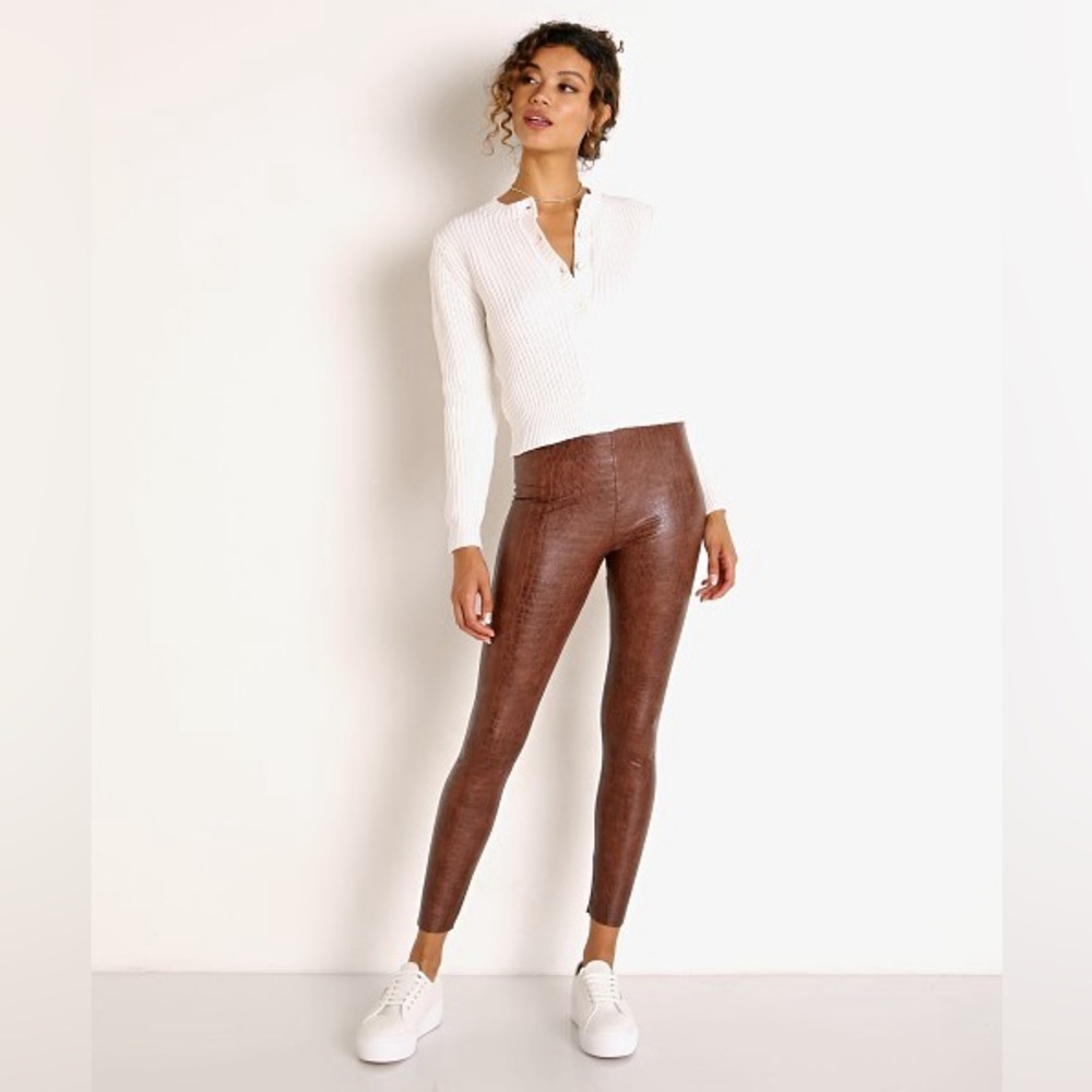 Commando Faux Leather Legging with Control Brown Crocodile Print Sz S